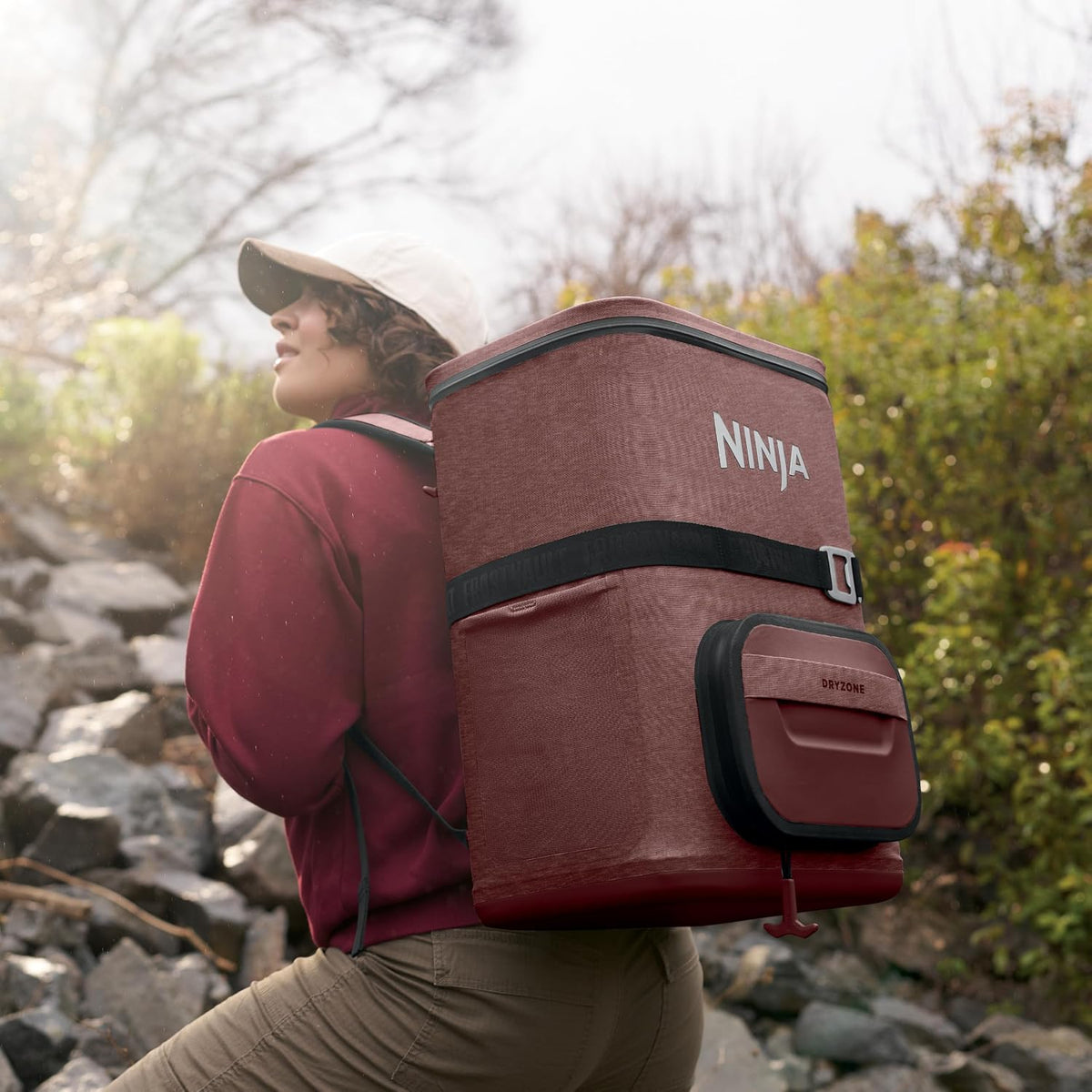 Ninja FrostVault™ Go XL Soft Backpack Cooler, Dry Storage, Canyon Red | Ninja FrostVault Go XL soft cooler, stays cool for hours with a leakproof, easy-access lid, and carries like a backpack