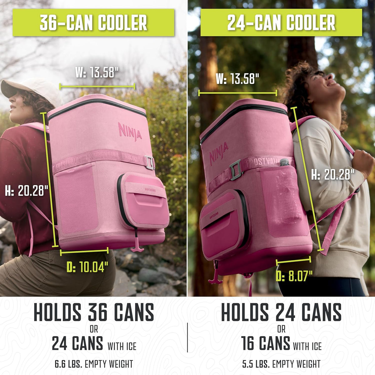 Ninja FrostVault™ Go Soft Backpack Cooler, Dry Storage, Petal Pink | Ninja FrostVault Go soft cooler, stays cool for hours with a leakproof, easy-access lid, and carries like a backpack