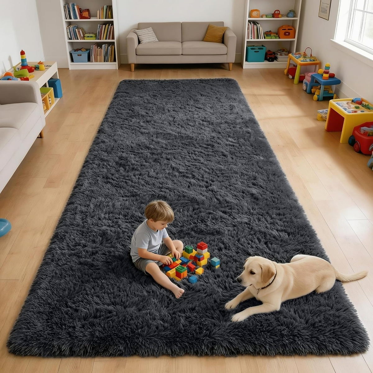 OLANLY Beige Round Rugs for Bedroom - Machine Washable, 4 ft Circle Area Rugs for Living Room, Soft and Fluffy Shaggy Carpet for Teen Girls and Boys, Nursery Rooms, Dorms, Home Decor Aesthetic