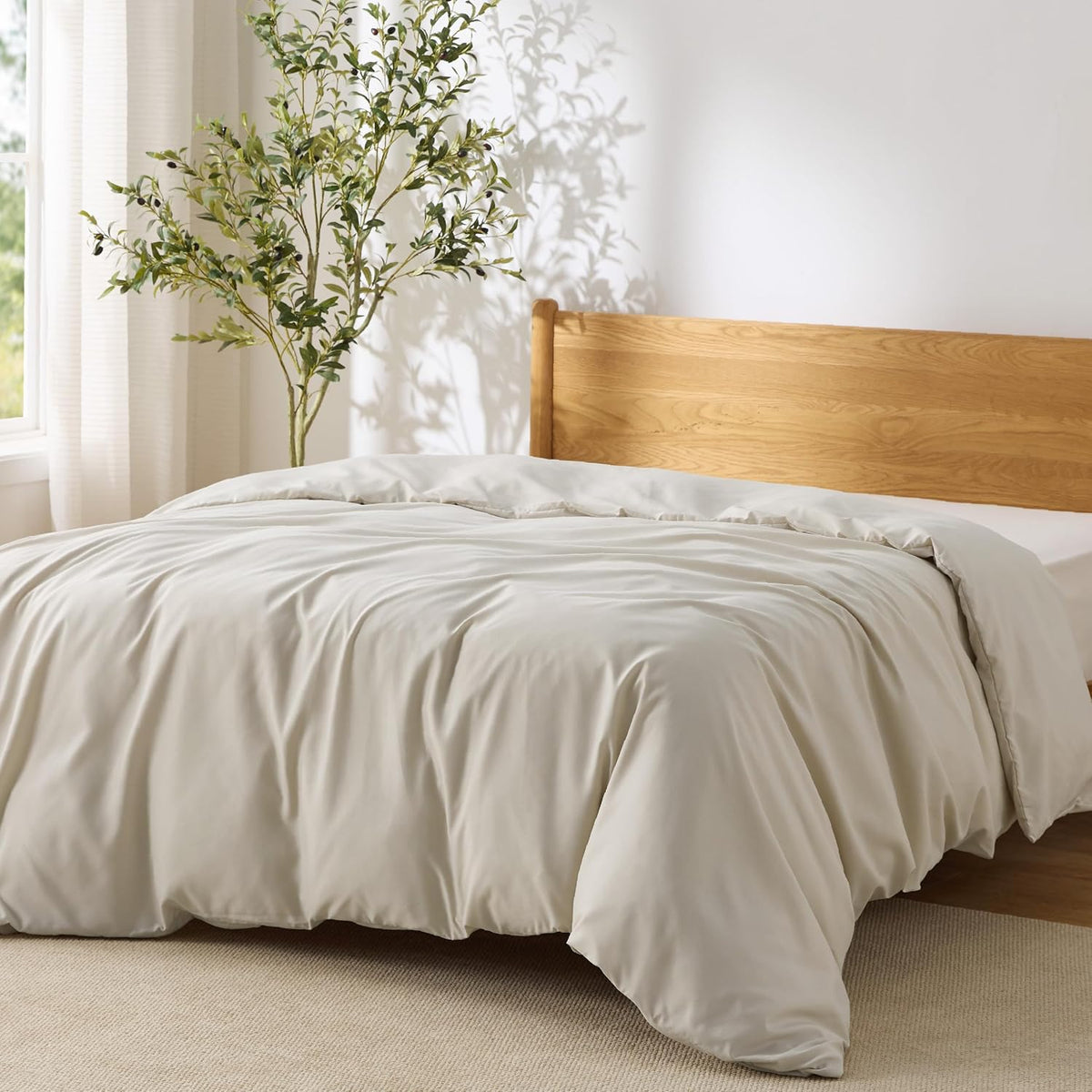 Bedsure Duvet Cover Queen Size, 3Pcs Soft Double Brushed Bedding Set, White