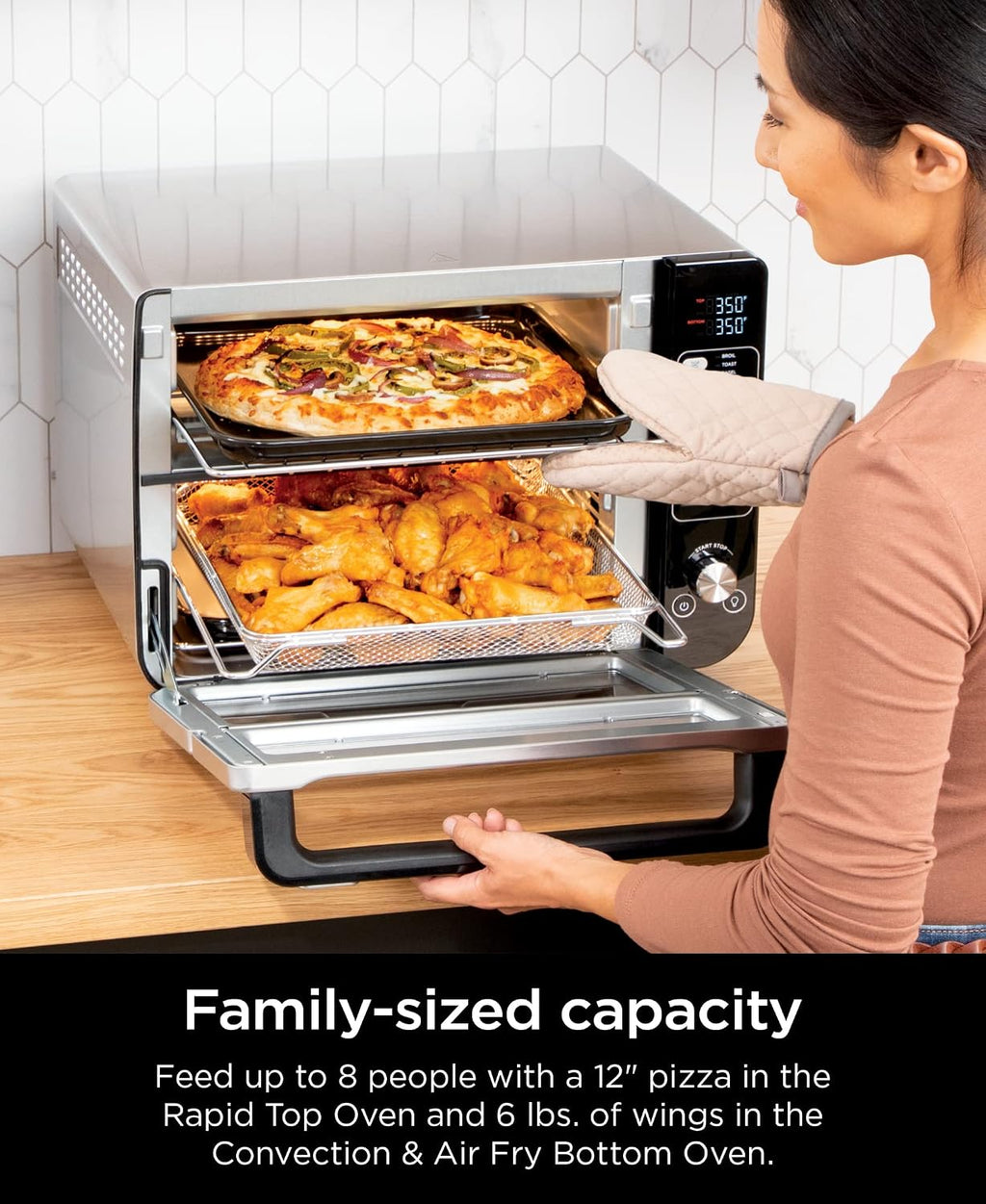 Ninja Double Oven, 12-in-1, FlexDoor, Stainless Steel, DCT401 | FlavorSeal, Smart Finish, Air fry, bake, broil, roast, toast, pizza, fits 6 lbs wings