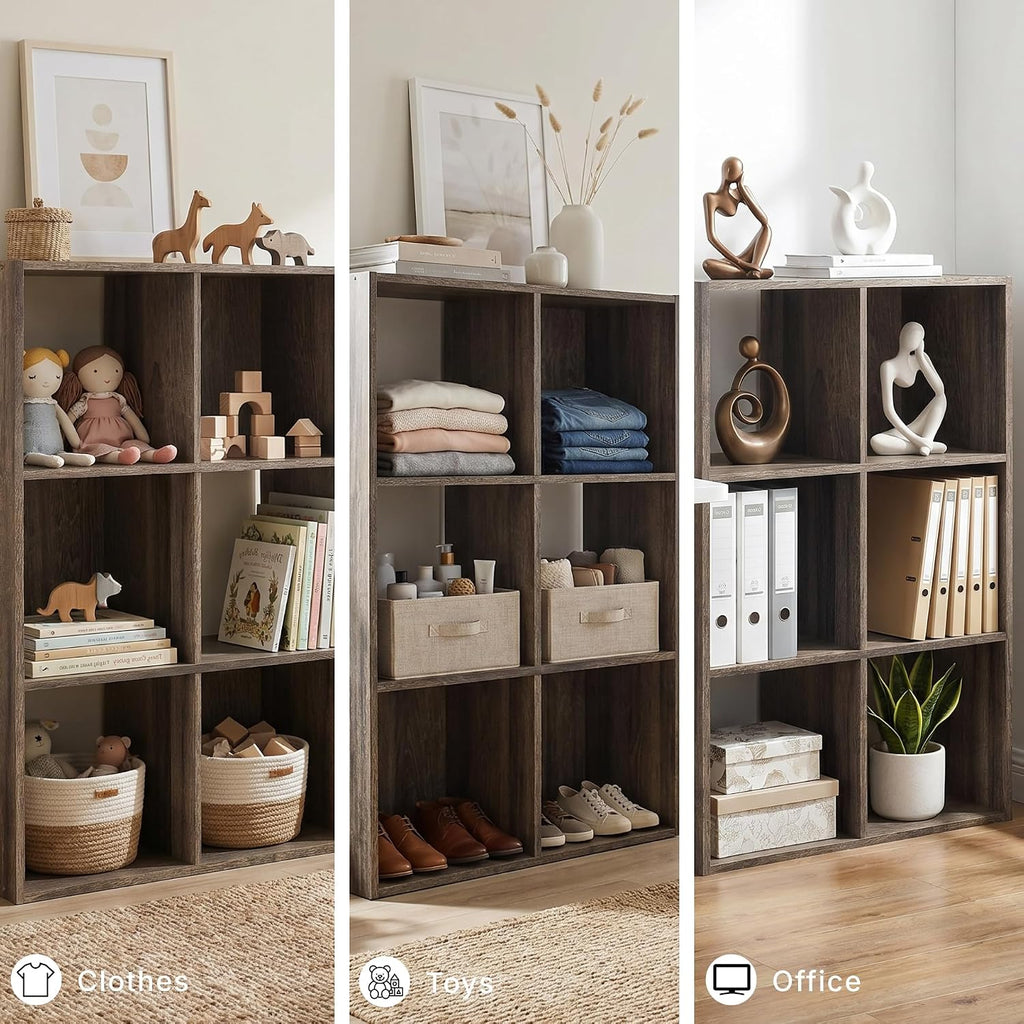 Signature Design by Ashley 6 Cube Storage Organizer, Brown Bookshelf | Durable engineered wood, Weathered brown finish, Fits standard 10.5-inch bins for neat closet storage, Shallifer Series