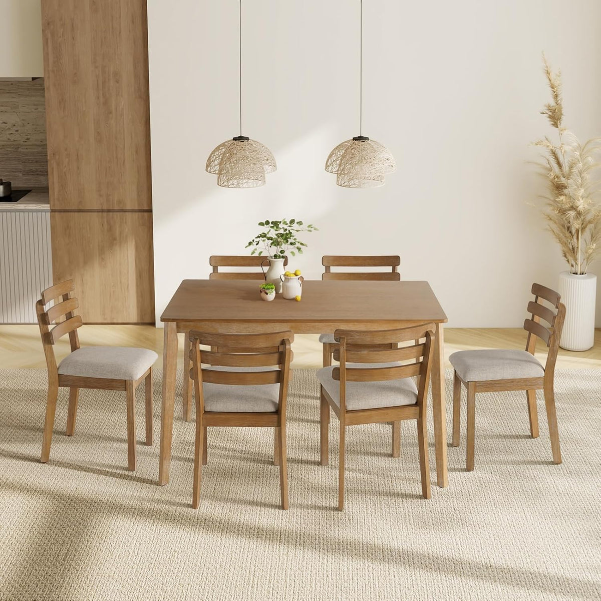 4-Piece Farmhouse Dining Set, Wooden Dining Table with 2 Chairs, Bench Seat