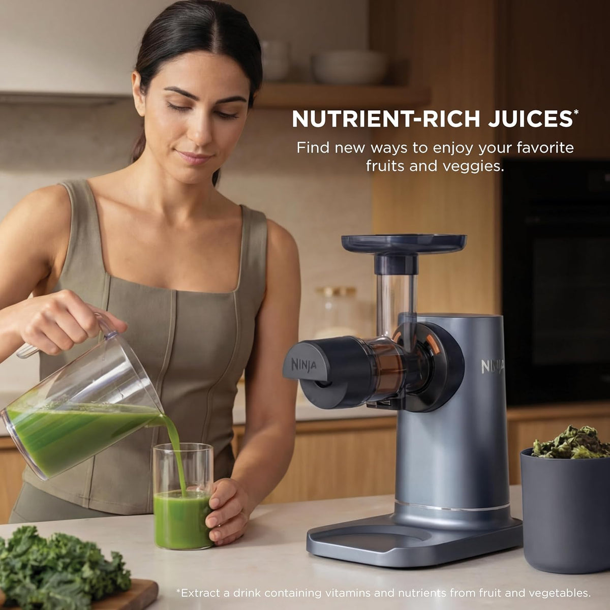 Ninja NeverClog Cold Press Juicer, 24oz Jug, 36oz Pulp, Navy, JC151NV | 150W high-torque auger juices fibrous fruits & veggies. Total Pulp Control, 2 one-touch programs. Dishwasher safe.