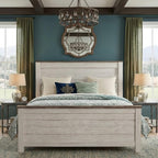 Signature Design by Ashley Willowton Queen Panel Bed Frame, Whitewash | Charming coastal shabby-chic aesthetic, Durable engineered wood construction, Complete headboard footboard and rails