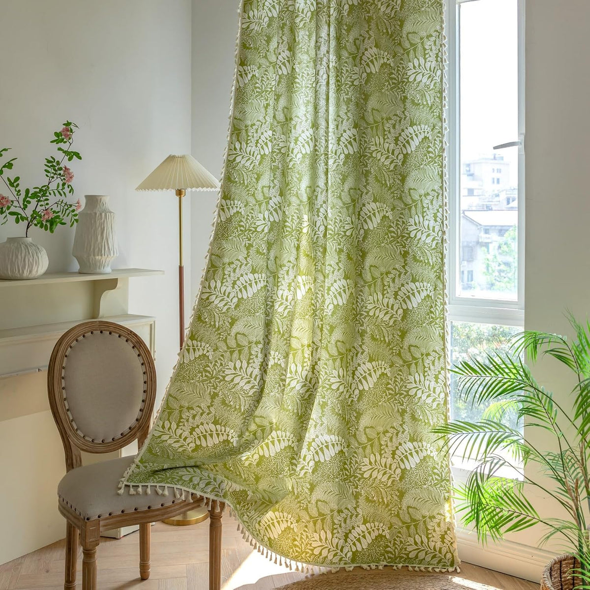 Sutuo Home Boho Curtain Crochet Lace Semi-Sheer Florals Hollow Knitted Handmade Tassels, Rod Pocket Window Treatment Vintage Rustic Farmhouse Drapes for Living Bedroom, 1 Panel 59" W x 84" L, Beige