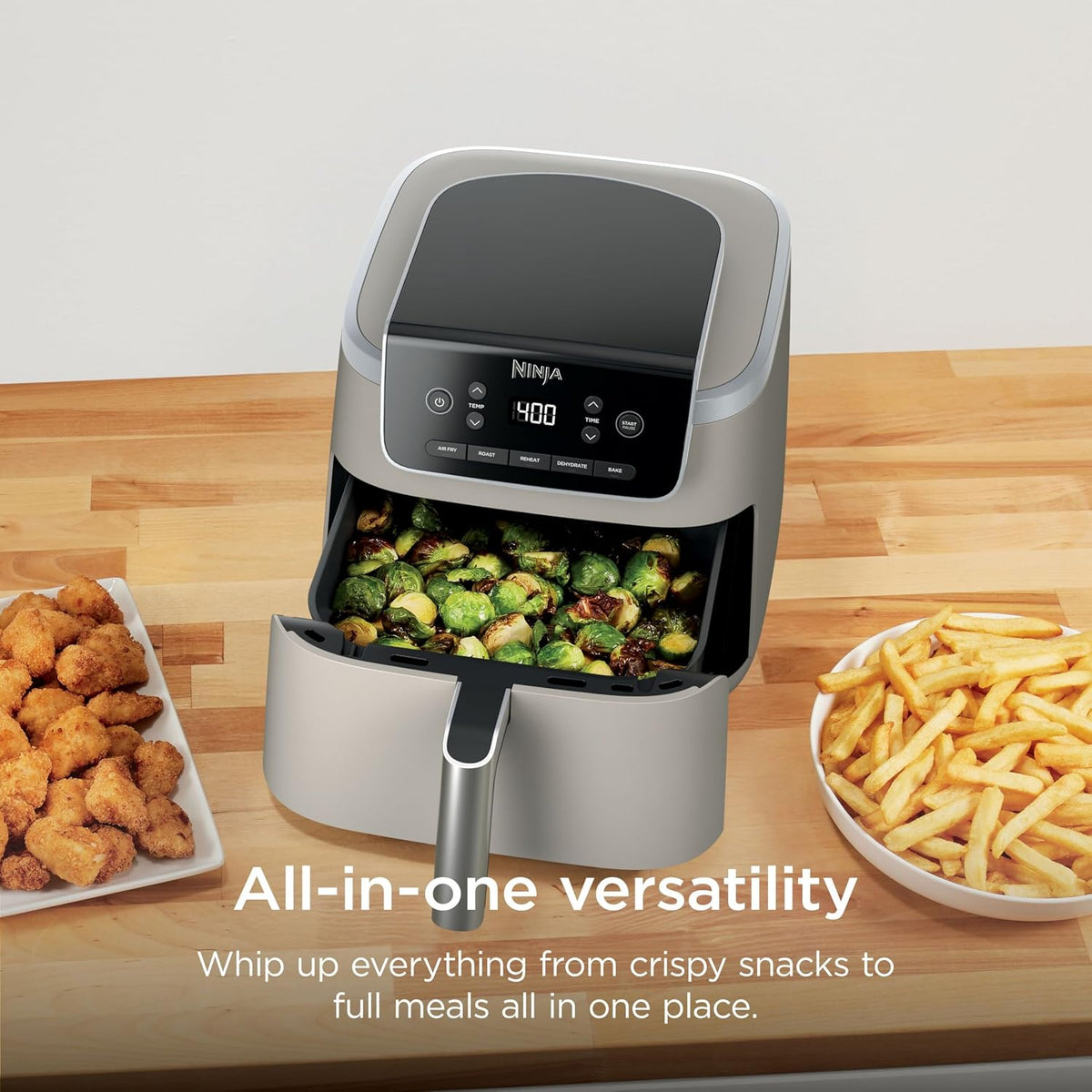 Ninja Air Fryer Pro, 5 Qt, 5-in-1, Stone, AF142SD | Air fry, bake, roast, reheat, dehydrate, 1750W, 400F max, Fits 4 lbs fries, Dishwasher-safe