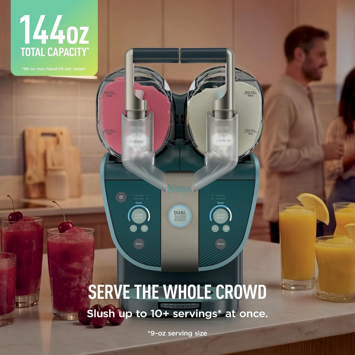 Ninja SLUSHi Twist Smart Frozen Drink Maker with Dual SlushAssist, FS701GN | 2 SLUSHI MACHINES IN 1, Serve separately or twist together, Dual SlushAssist Technology, 10+ Servings, two 72 oz vessel