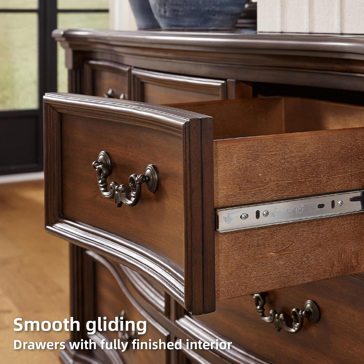 Signature Design by Ashley 7-Drawer Wood Bedroom Dresser, Wide Chest, Brown | Felt-lined top drawers for delicate protection, Sturdy 205 lb frame for master bedroom storage, Lavinton Series