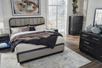 Signature Design by Ashley Rowanbeck Dresser, Black Wood 7 Drawer Chest for Bedroom, Hardwood Solids and Ash Veneer, Contemporary Storage for Master Suites, Black, 64" W