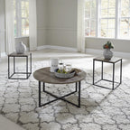 Signature Design by Ashley 3-Piece Living Room Coffee and End Table Set | Round coffee and square end tables, Laminate engineered wood, Dark metallic frames, Contemporary style, Wadeworth Series