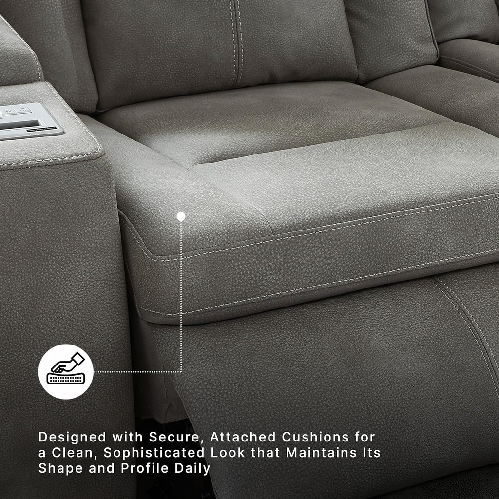 Signature Design by Ashley Faux Leather Power Reclining Sofa, Slate | 15-minute assembly, Zero gravity reclining couch, Drop-down table, Wireless charging, Power headrest, Next-Gen series