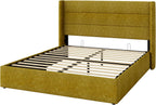 Allewie Queen Size Lift Up Hydraulic Storage Bed Frame Olive Yellow