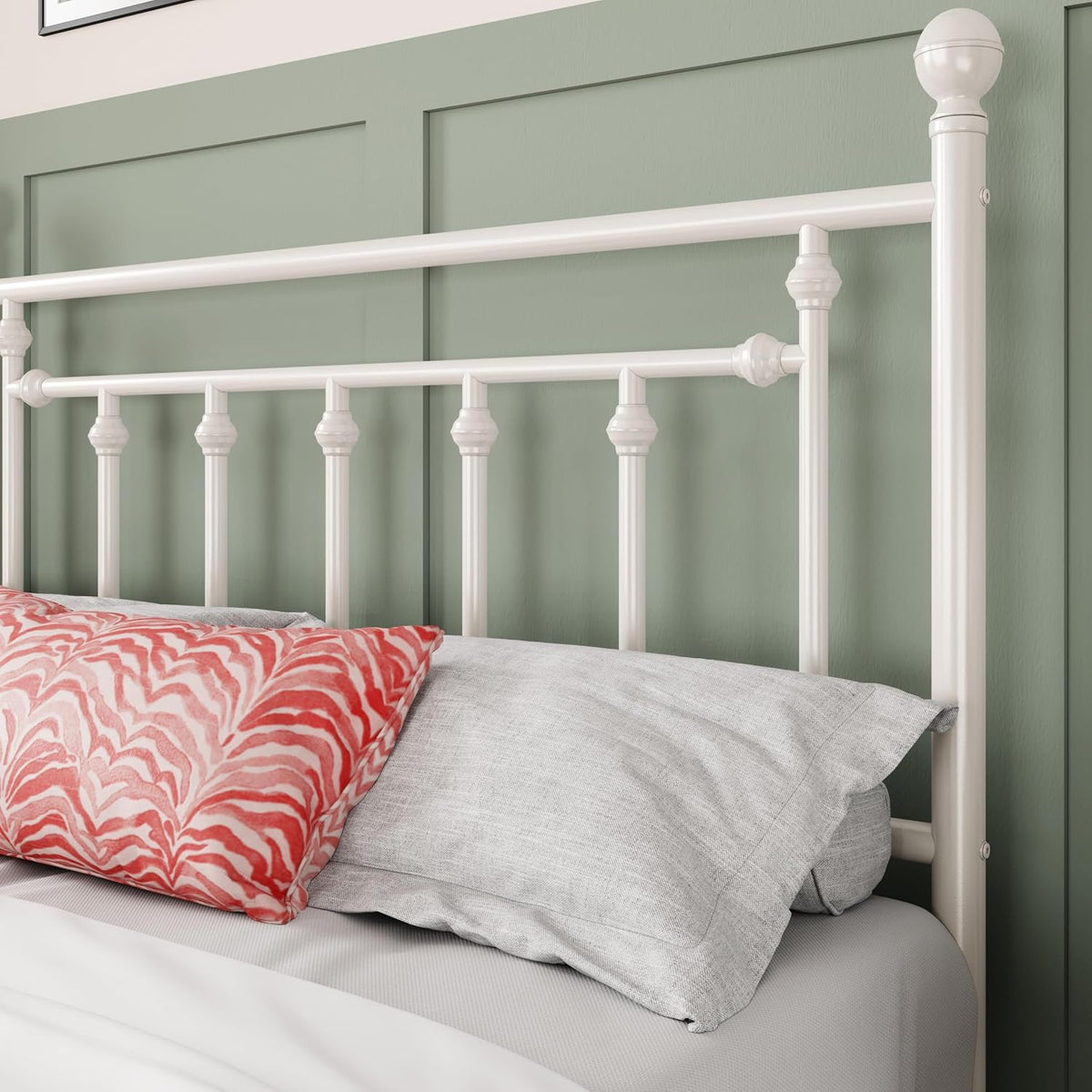 Allewie 14'' Queen Size Metal Platform Bed Frame, Vintage Headboard, White