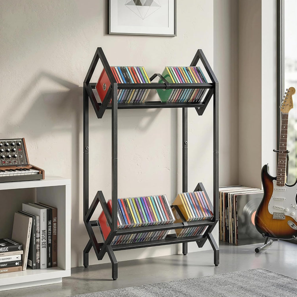 HOMCOM 50 CD Storage Rack 2-Tier Metal CD/DVD Rack Space-Saving Black