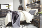 Signature Design by Ashley Drystan King Panel Headboard, Brown | Engineered wood laminate, Built-in LED sconces, Dual USB charging ports, Rustic industrial style