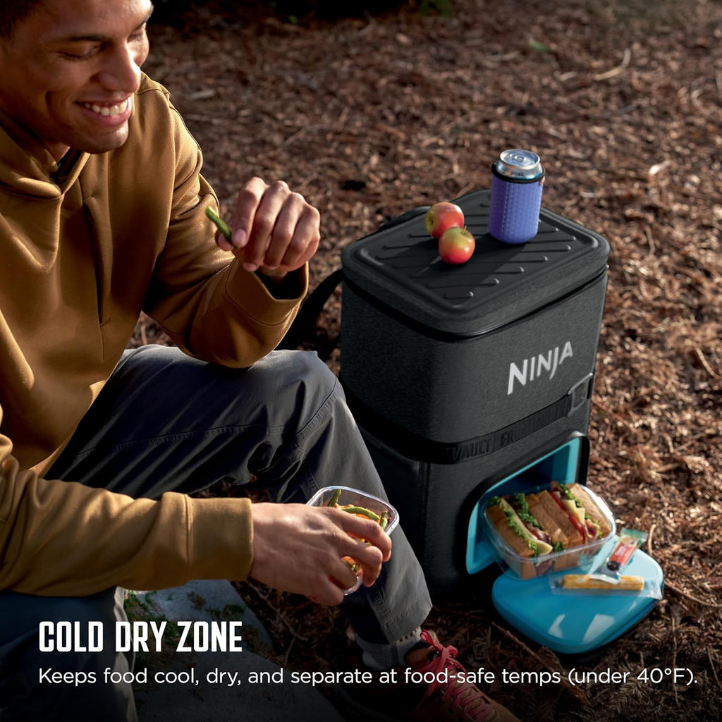Ninja FrostVault™ Go XL Soft Backpack Cooler, Dry Storage, Charcoal Grey | Ninja FrostVault Go XL soft cooler, stays cool for hours with a leakproof, easy-access lid, and carries like a backpack