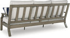 Signature Design by Ashley Rainier Ranch 3-Seat Outdoor Sofa, Beige | Rust-resistant wood-look aluminum frame, UV-resistant Nuvella+ cushions, 3-seat casual contemporary patio sofa