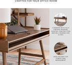 Signature Design by Ashley Lyncott Home Office Desk 60" Midcentury Modern | Mid-century modern office desk, Mango wood veneer, Solid rubberwood legs, 3 dovetail drawers, Integrated cord management