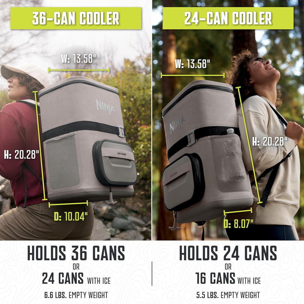Ninja FrostVault™ Go Soft Backpack Cooler, Dry Storage, Birch Beige | Ninja FrostVault Go soft cooler, stays cool for hours with a leakproof, easy-access lid, and carries like a backpack