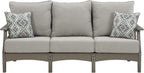 Signature Design by Ashley Visola 80"W 3-Seat Outdoor Patio Sofa, HDPE Wood Look, Couch with Performance Cushions for Deck Furniture, Gray