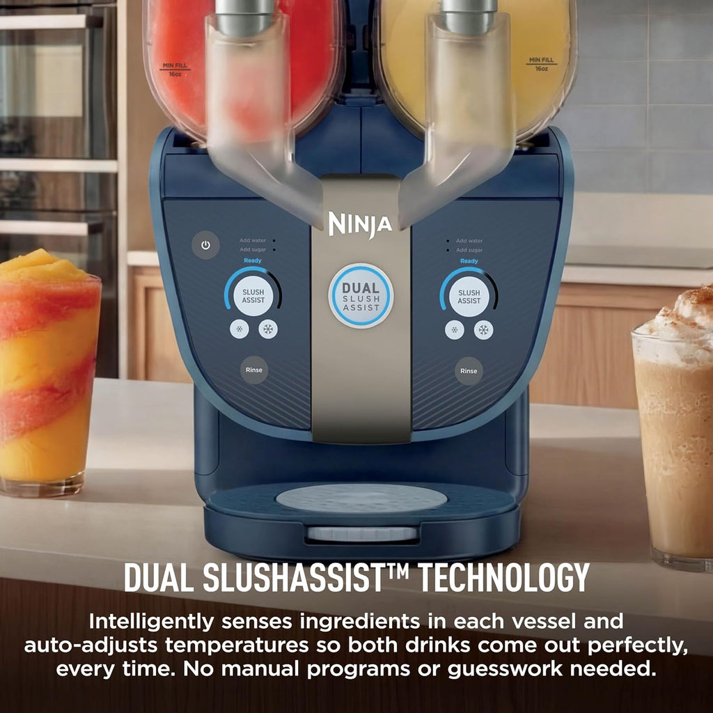 Ninja SLUSHi Twist Smart Frozen Drink Maker with Dual SlushAssist, FS701BL | 2 SLUSHI MACHINES IN 1, Serve separately or twist together, Dual SlushAssist Technology, 10+ Servings, two 72 oz vessel