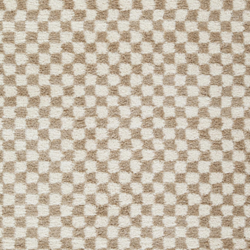 Signature Design by Ashley Checkered Shag Area Rug, Taupe/Ivory, 5x7 | 100% polypropylene 30 mm high pile, Soft plush texture for bedrooms and lounge areas, Karamen Series
