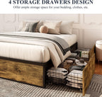 Allewie Industrial Storage Bed with 4 Large Drawers, Queen