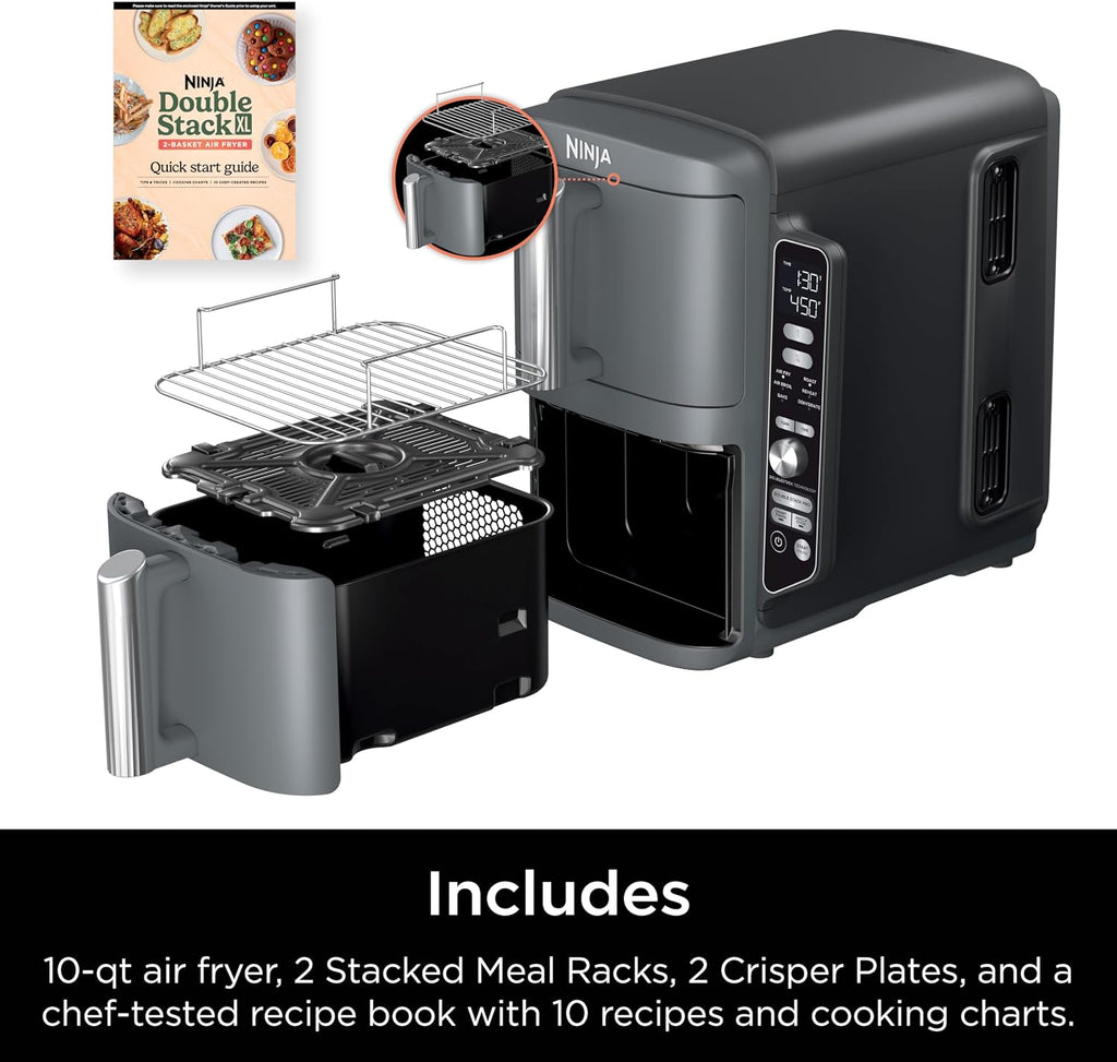 Ninja Air Fryer DoubleStack XL, 10 Qt, 6-in-1, Deep Grey, SL401 | Air fry, broil, roast, bake, reheat, dehydrate, Cooks 4 foods at once, Fits 5 lb chicken