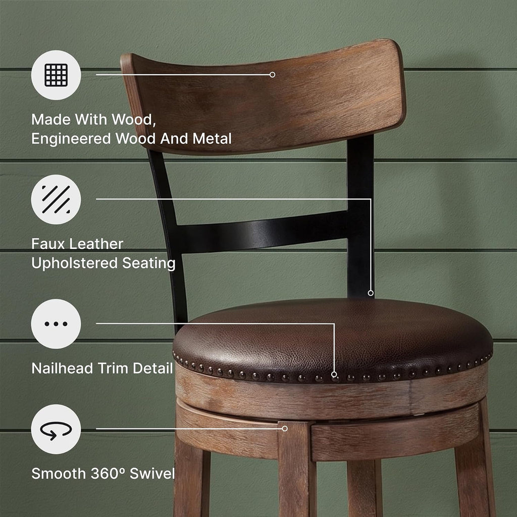 Signature Design by Ashley Pinnadel Counter Height Swivel Bar Stool, Brown