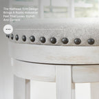 Signature Design by Ashley Valebeck 24 Inch Counter Height Stool | Backless swivel design, Rustic vintage white frame, Cozy beige woven fabric, Metal footrest