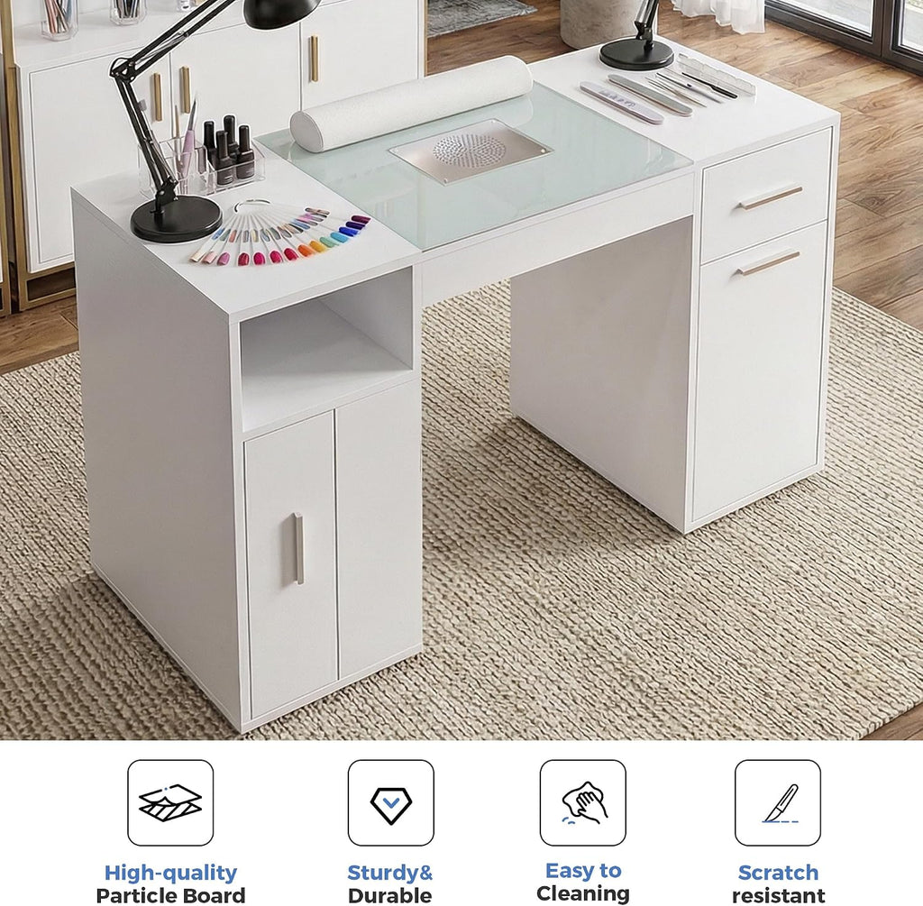 Nail Desk with Dust Collector&Wrist Rest,Portable Mobile Nail Tech Table