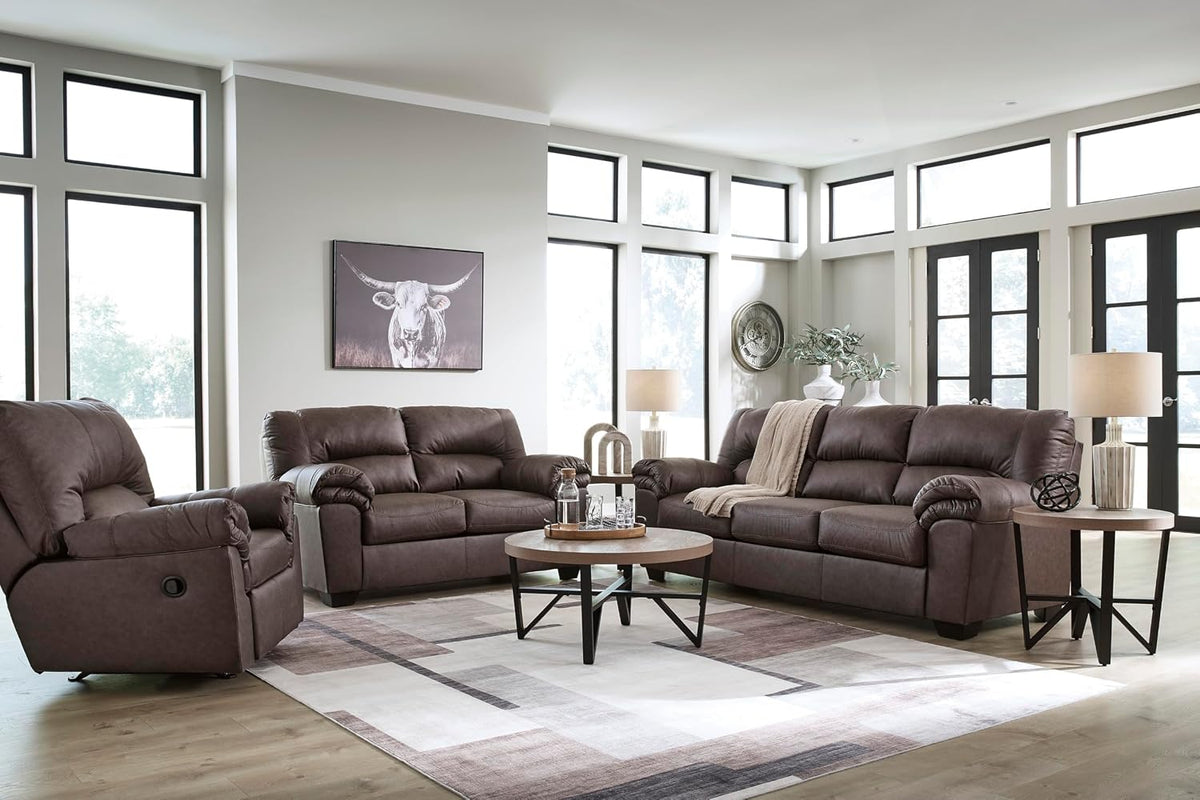 Signature Design by Ashley Faux Leather Living Room Sofa, Umber | 87"W contemporary 3-seater, Anti-sag platform foundation, Easy-clean upholstery fits 32" doorways, WalkerPoint Series