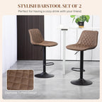 HOMCOM Bar Stools Set of 2 Retro Adjustable Kitchen Stool Swivel Brown