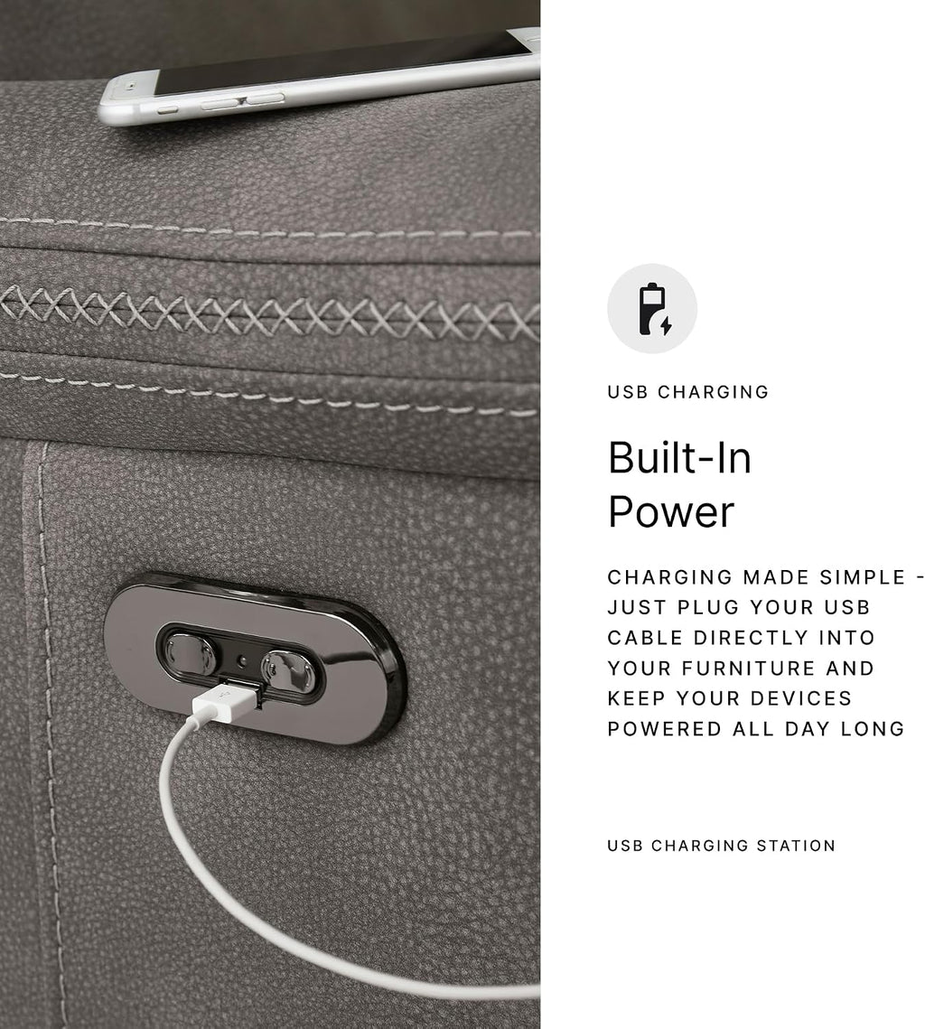 Signature Design by Ashley Power Recliner, Slate Zero Wall | Water-resistant faux leather, Zero-gravity power recline, Zero-draw USB port, Next-Gen Durapella Series