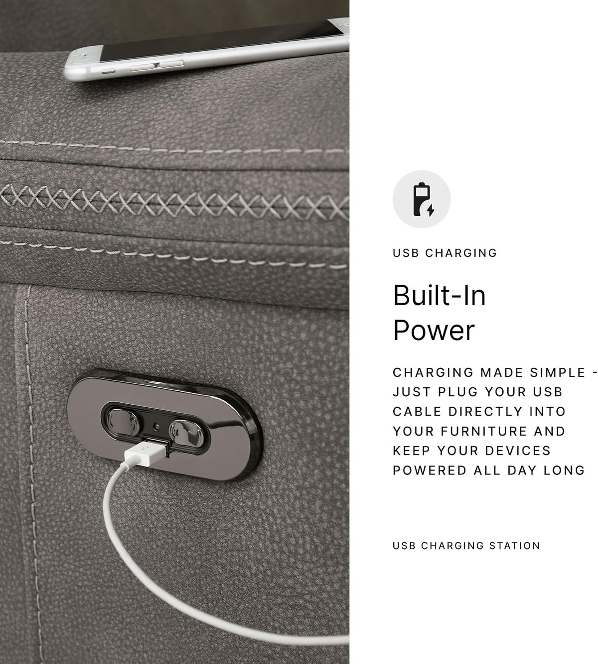 Signature Design by Ashley Power Recliner, Slate Zero Wall | Water-resistant faux leather, Zero-gravity power recline, Zero-draw USB port, Next-Gen Durapella Series