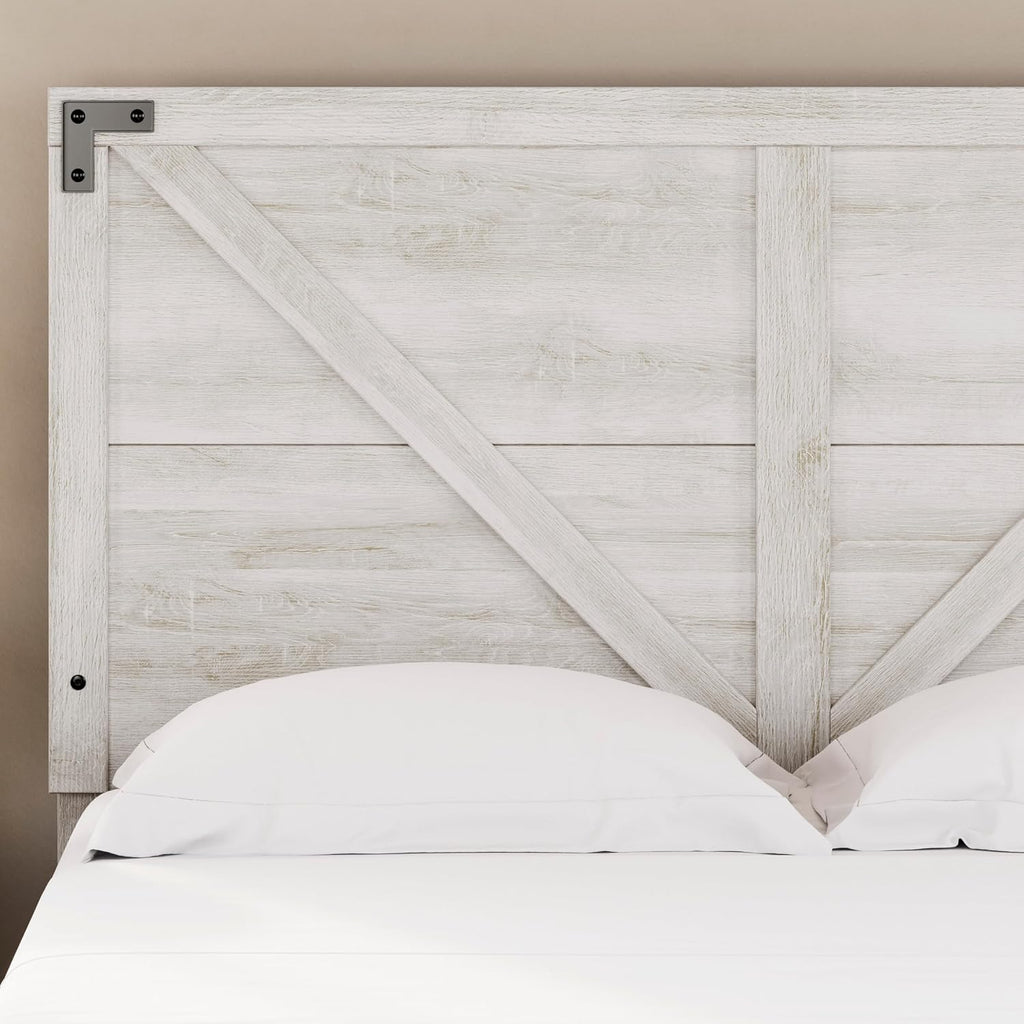 Signature Design by Ashley Shawburn Queen Headboard Only, Whitewash | Crossbuck panel style, Engineered wood (MDF/particleboard/plywood) and decorative laminate, Fits standard metal frames