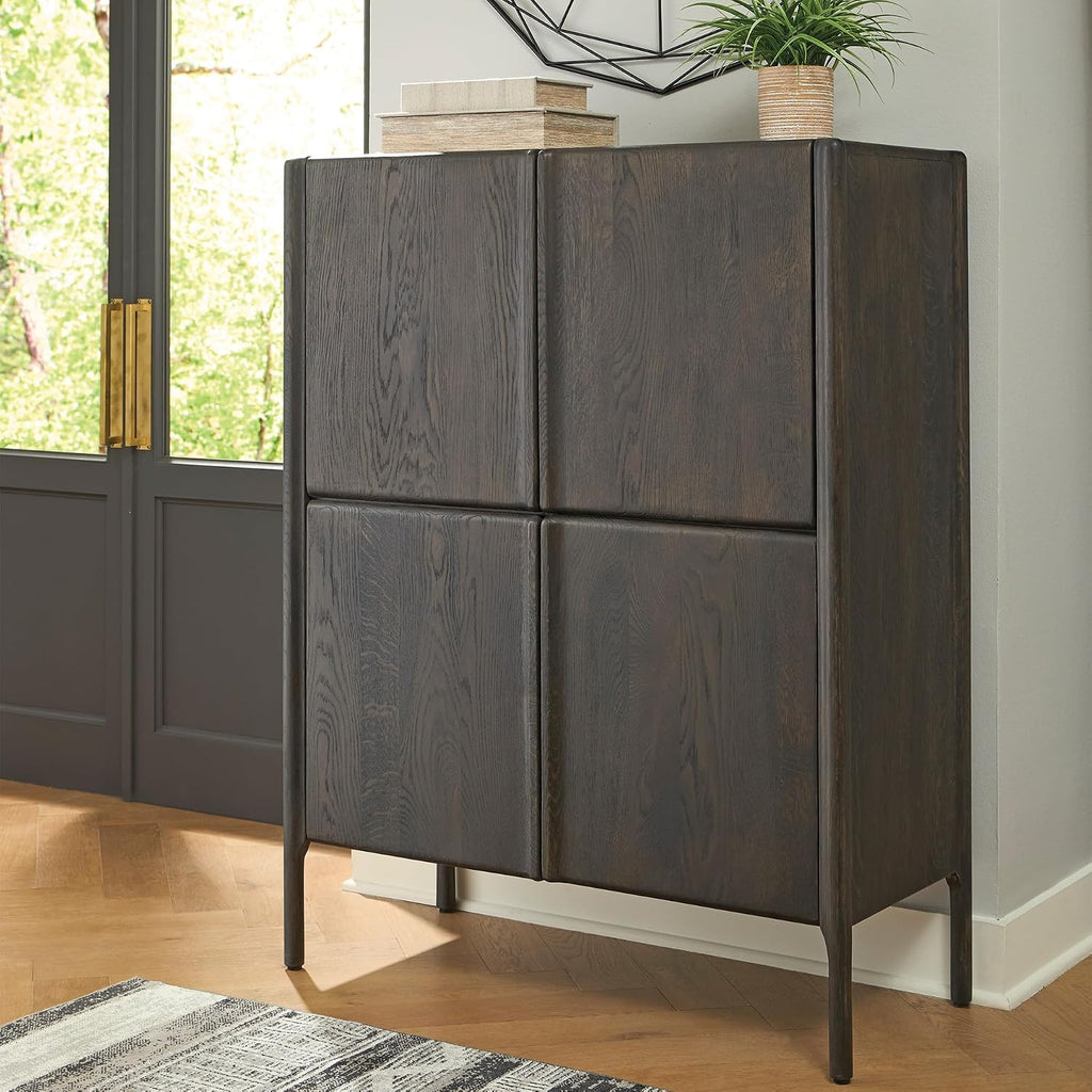 Signature Design by Ashley Fully Assembled Accent Cabinet, Espresso | Modern accent cabinet, Solid oak and engineered wood, 4 doors, 6 fixed interior shelves, Orsonal Series