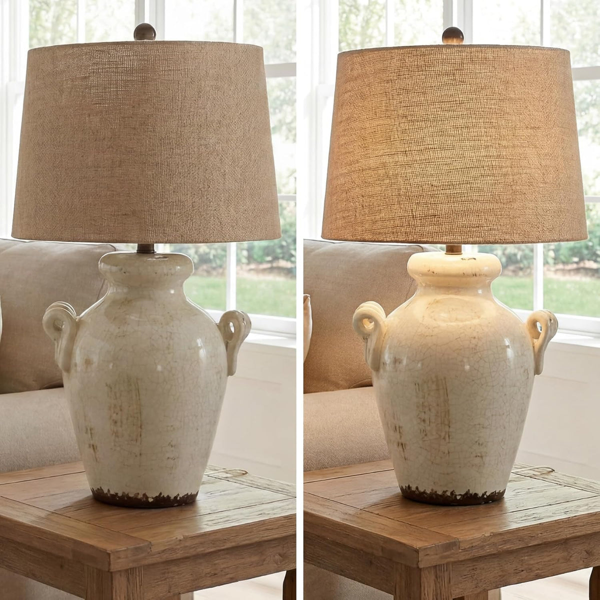 Signature Design by Ashley 27-Inch Farmhouse Ceramic Table Lamp, Cream