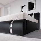 Allewie Queen Bed Frame with Iron Piece Decor, Faux Leather, Black