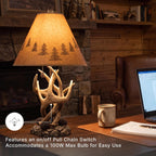 Signature Design by Ashley Derek Rustic Table Lamps, Living Room, Set of 2 | Durable poly resin antler base, Warm translucent paper silhouette shade projecting forest scenes, Rustic cabin style