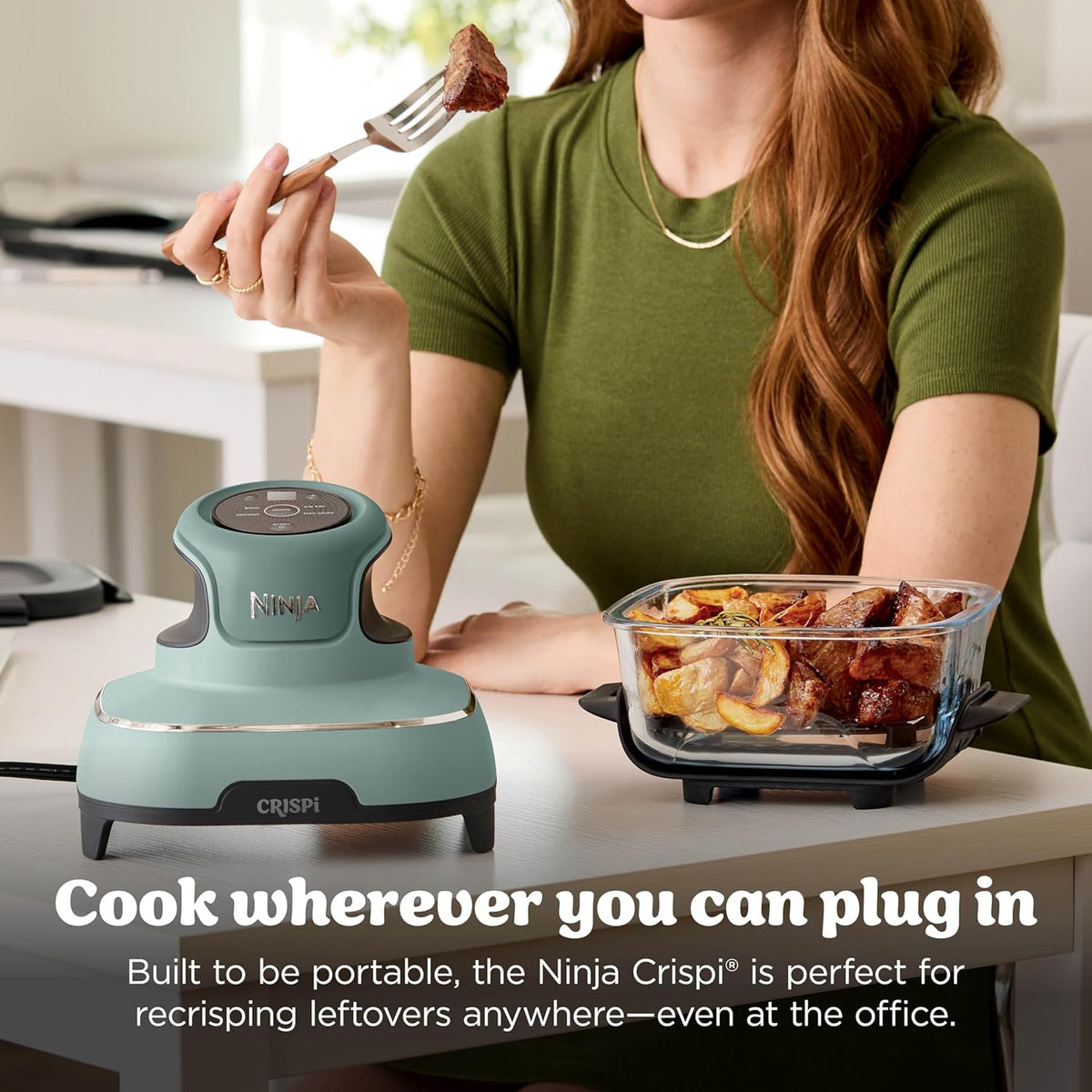 Ninja Crispi Glass Air Fryer, 4-in-1, Green, FN101SG | Max crisp, bake, air fry, recrisp, 450F max, 4 Qt and 6 Cup containers, PFAS-free glass