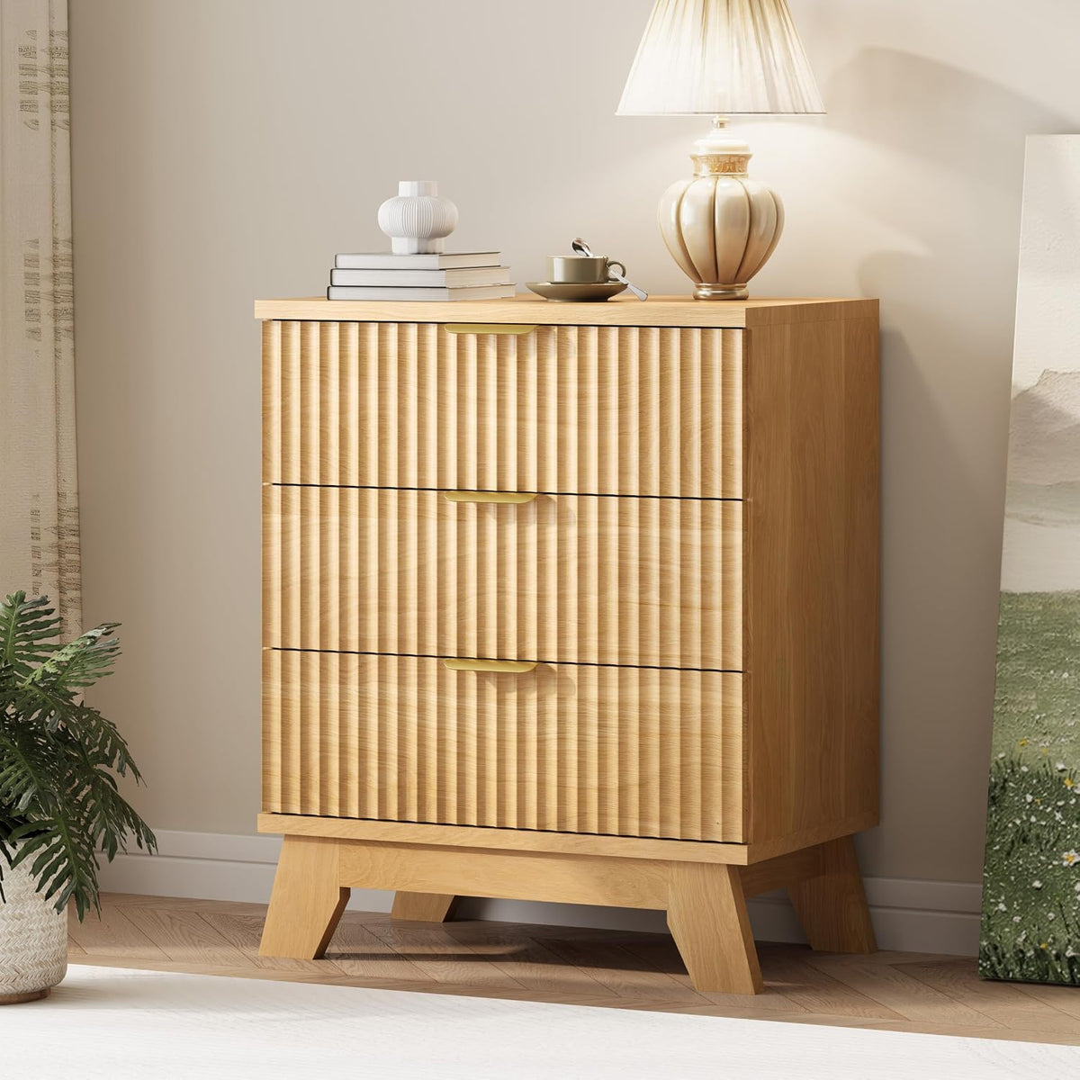 Xixini Fluted Dresser for Bedroom with 9 Drawers, 57" Wide Modern Chest of Drawers with Metal Handle, Wooden Dresser TV Stand, Wood Closet Clothes Storage Organizer for Living Room, Hallway, Walnut