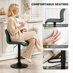HOMCOM Bar Stools Set of 2 Height Adjustable, Backrest Footrest, Green