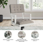 Signature Design by Ashley Robbinsdale Home Office Desk Chair, Farmhouse | Solid wood frame, 360-degree swivel, Tufted light gray fabric, Smooth casters, Adjustable height