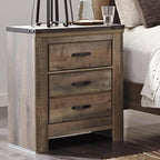 Signature Design by Ashley Trinell 2 Drawer Nightstand, Brown | Engineered wood, Integrated dual USB ports, Rustic plank finish, 25W x 17D x 30H