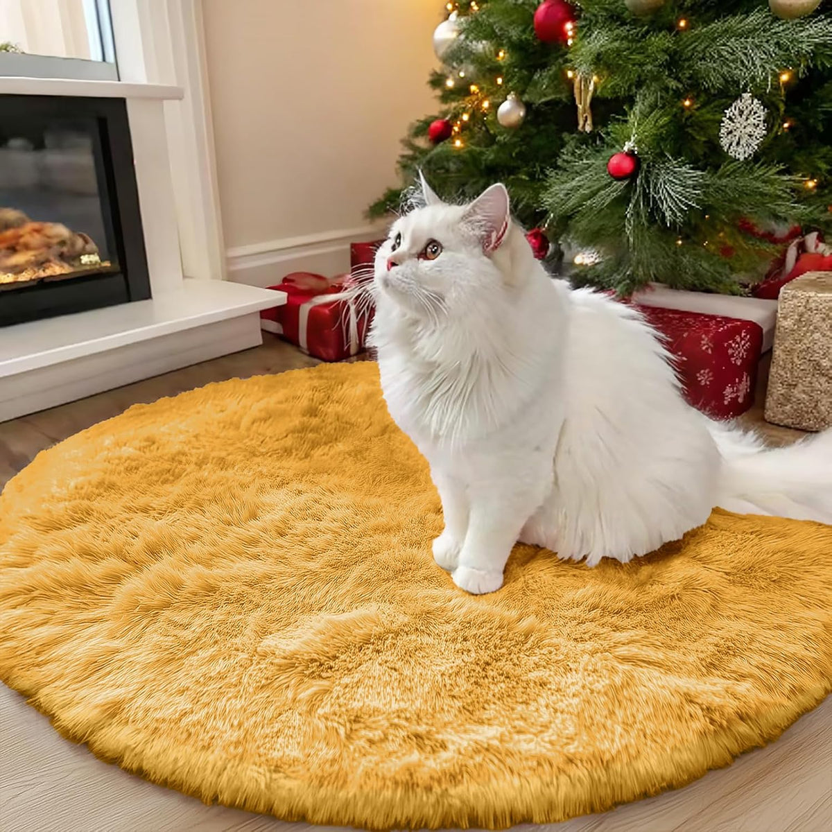 OLANLY Beige Round Rugs for Bedroom - Machine Washable, 4 ft Circle Area Rugs for Living Room, Soft and Fluffy Shaggy Carpet for Teen Girls and Boys, Nursery Rooms, Dorms, Home Decor Aesthetic