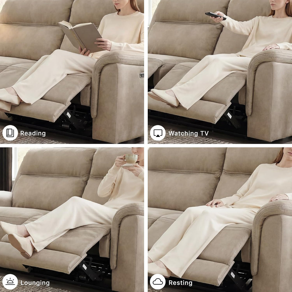 Signature Design by Ashley Power Reclining Sofa, Living Room Couch, Sand | Sand spill-resistant easy-to-clean water-resistant performance fabric, Power headrest, Zero-draw USB, Next-Gen Durapella