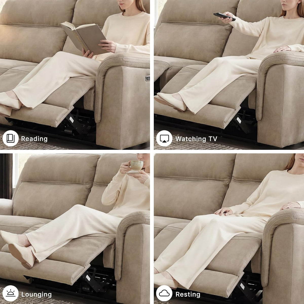 Signature Design by Ashley Power Reclining Sofa, Living Room Couch, Sand | Sand spill-resistant easy-to-clean water-resistant performance fabric, Power headrest, Zero-draw USB, Next-Gen Durapella