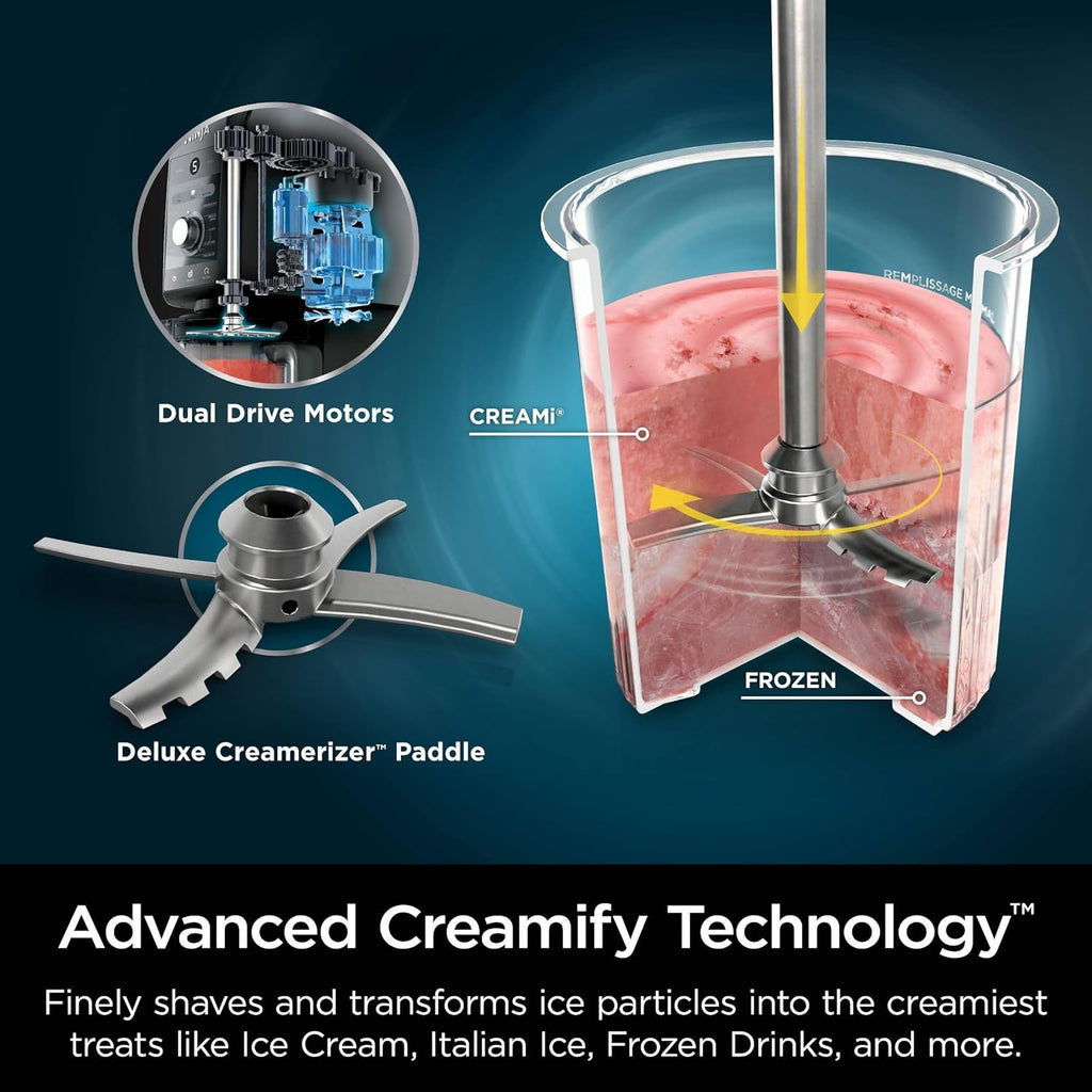 (Refurbished) Ninja NC501 CREAMi Deluxe 11-in-1 Ice Cream & Frozen Treat Maker with 2 XL Family Size Pint Containers, Dark Silver